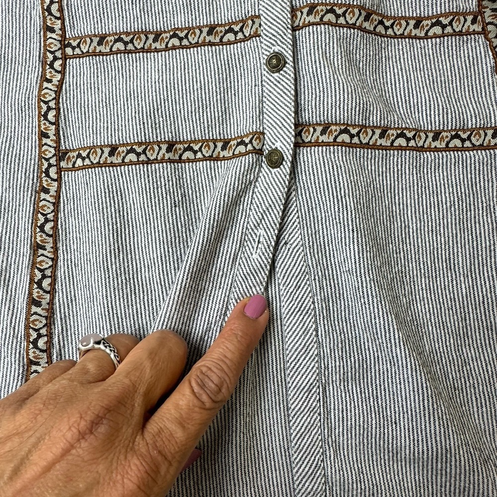 Sundance Striped Floral Embroidered Top Womens Lg Bohemian Peasant Boho Buttons - Picture 9 of 10